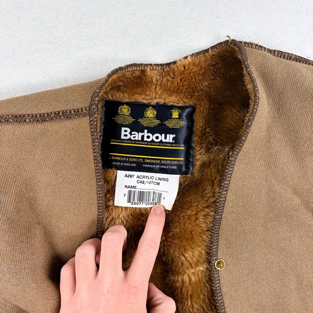 Barbour A297 Acrylic Lining Vest Liner Mens C42 107CM Brown Made in England - Picture 2 of 8